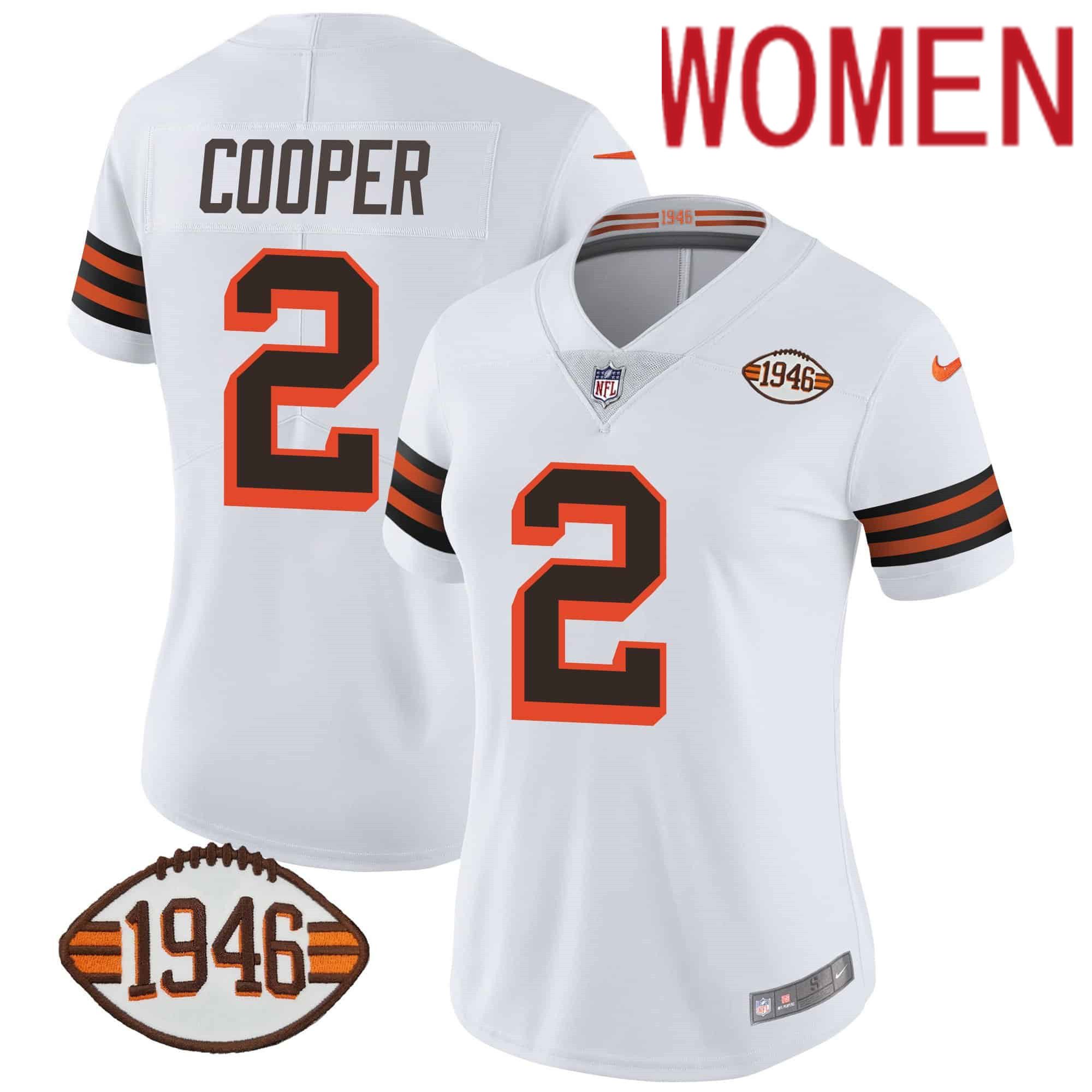 Women Cleveland Browns #2 Cooper White 1946 75th Anniversary Patch 2024 Nike NFL Jersey
